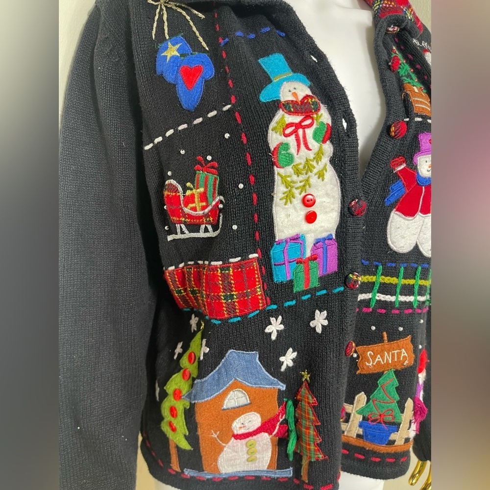 Designers Originals Black  sweaterCardigan with Festive Christmas holiday size L - Picture 3 of 7